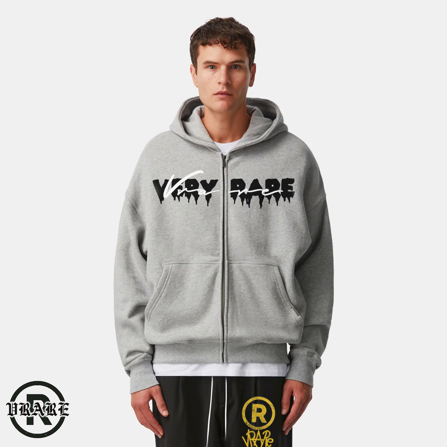 Very Rare Script - Zip up hoodie Light grey
