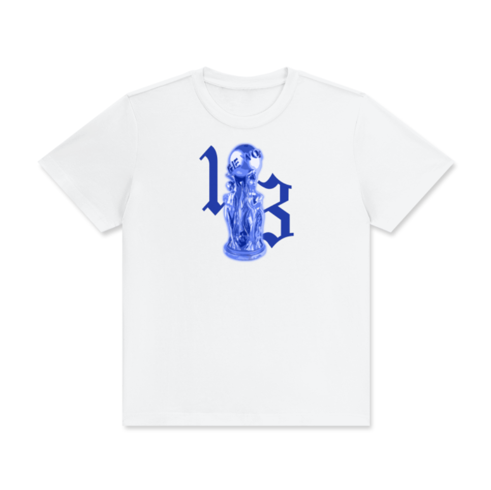 "SCARFACE 13" - Blue on white, short sleeve t-shirt