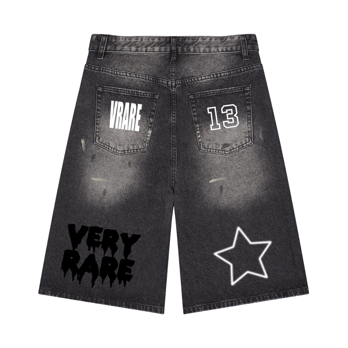 Rock'd - Vintage wash black/grey wide denim shorts