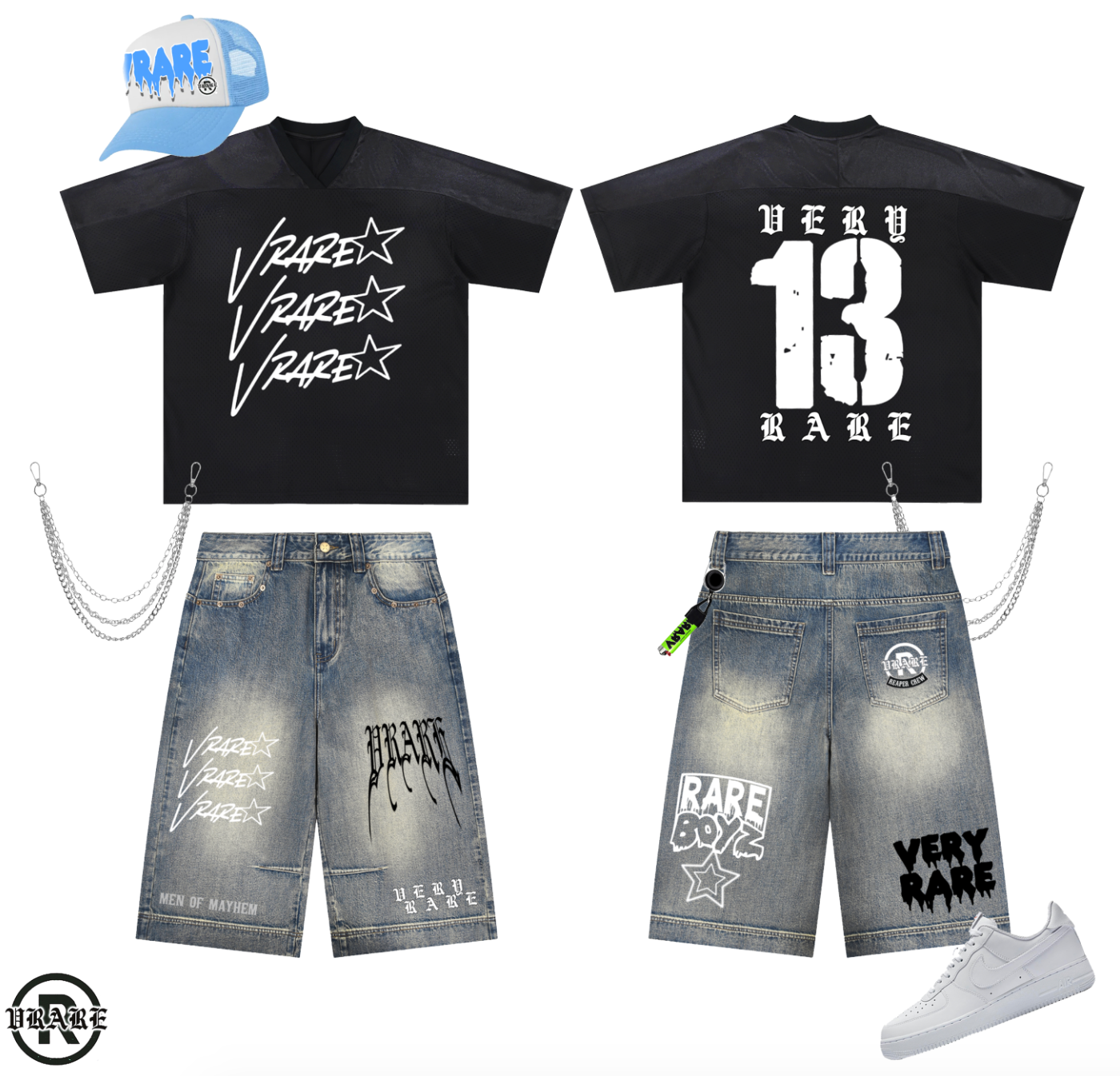 VRARE Star - Vintage Wash Baggy Extended Denim Jean Shorts