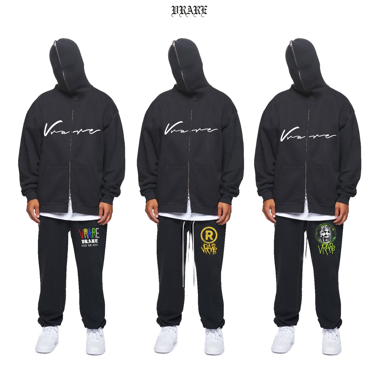Vrare Script - Full Zip up black heavy cotton hoodie