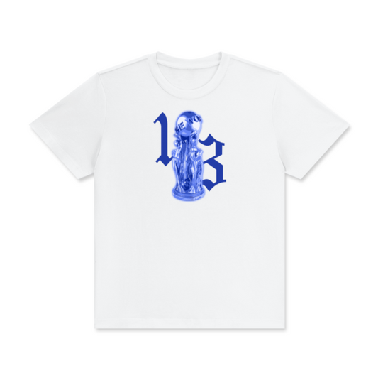 "SCARFACE 13" - Blue on white, short sleeve t-shirt