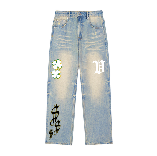 !NEW! - Sun fade raw hem denim jeans "stoner pants"