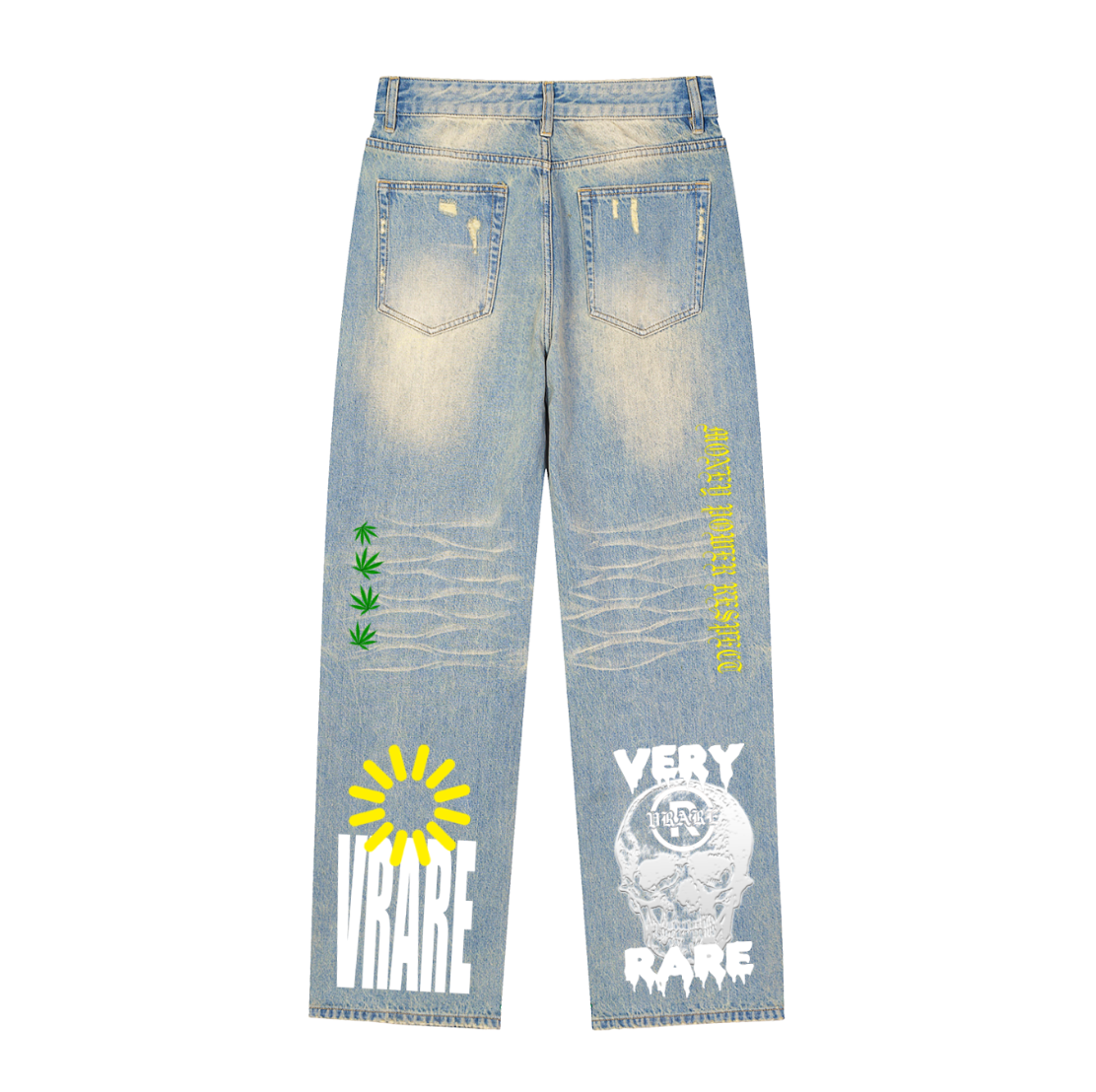 !NEW! - Sun fade raw hem denim jeans "stoner pants"