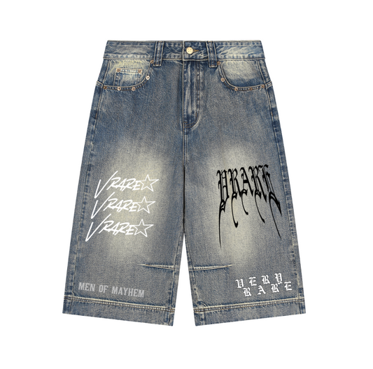 VRARE Star - Vintage Wash Baggy Extended Denim Jean Shorts