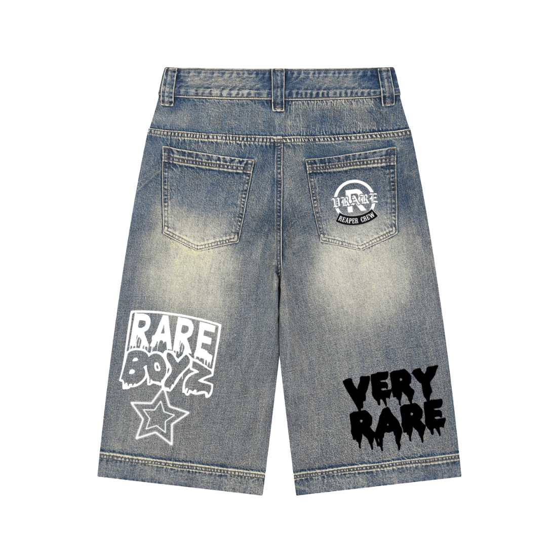 VRARE Star - Vintage Wash Baggy Extended Denim Jean Shorts