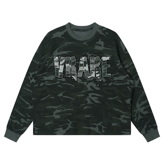 Swamp Marsh Camo - Waffle Boxy Long Sleeve Shirt