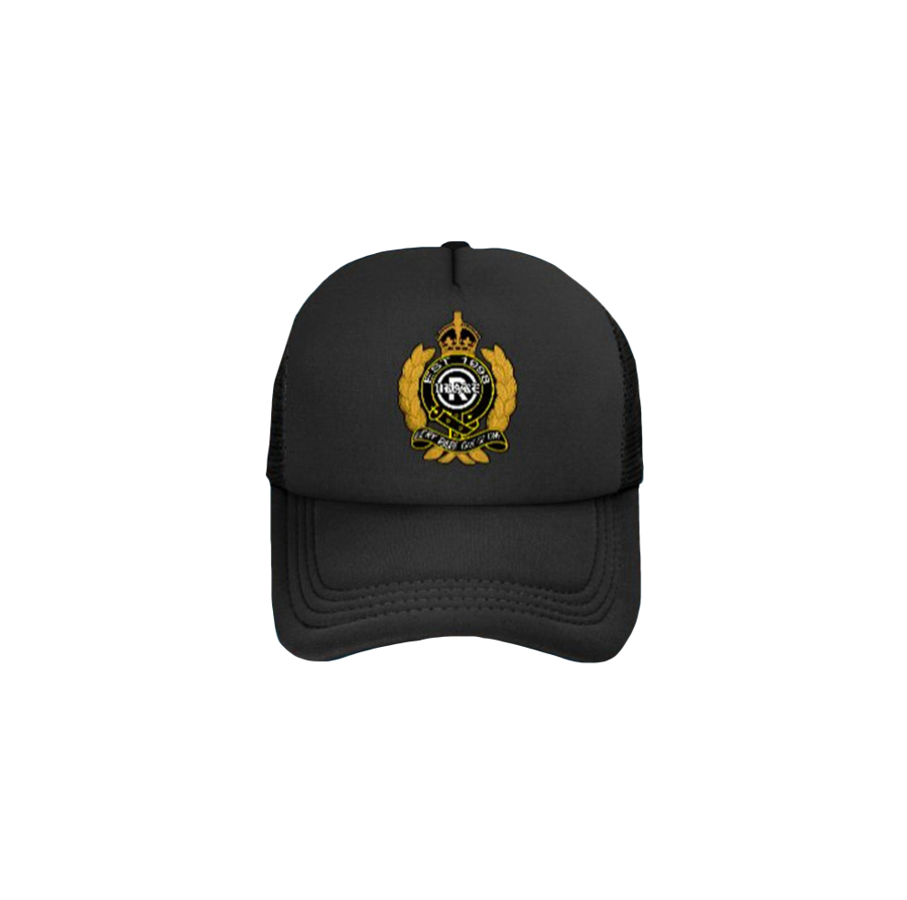 Royal black and gold logo trucker mesh snapback