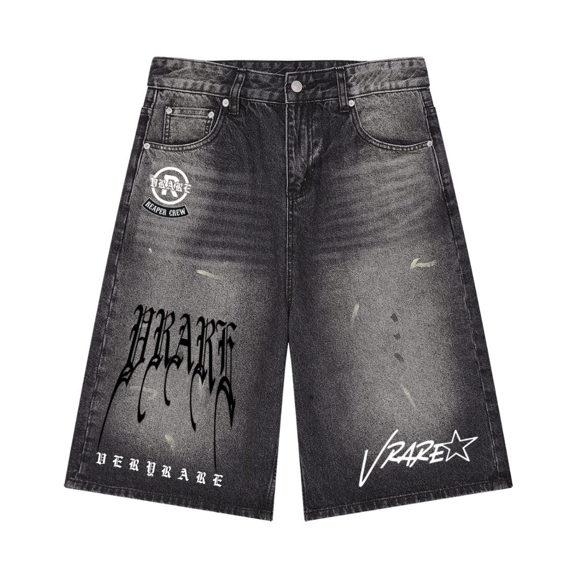 Rock'd - Vintage wash black/grey wide denim shorts