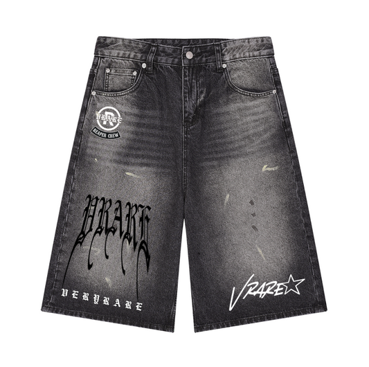 Rock'd - Vintage wash black/grey wide denim shorts