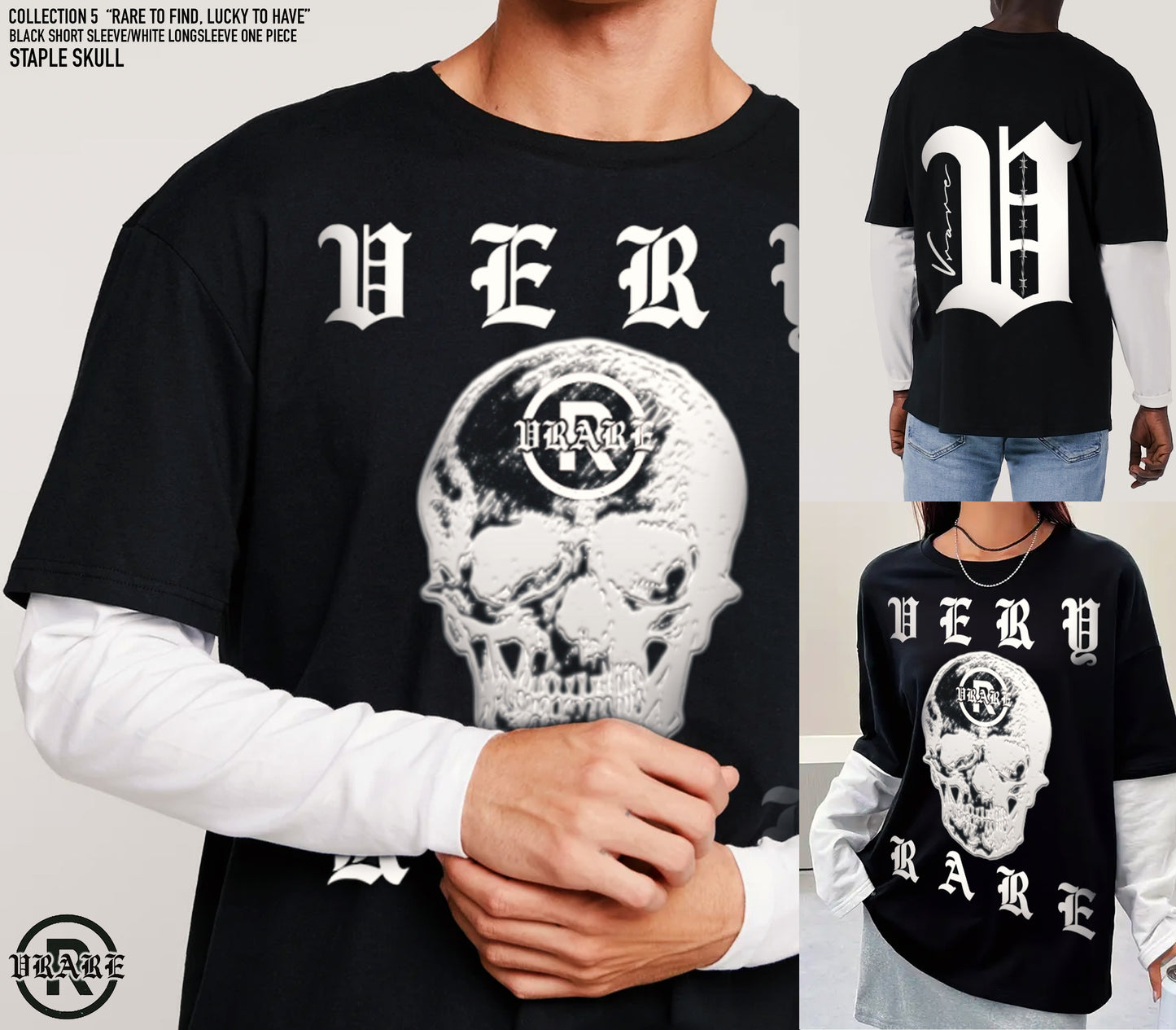 Very Rare Skull - Layered Contrast t-shirt /long sleeve