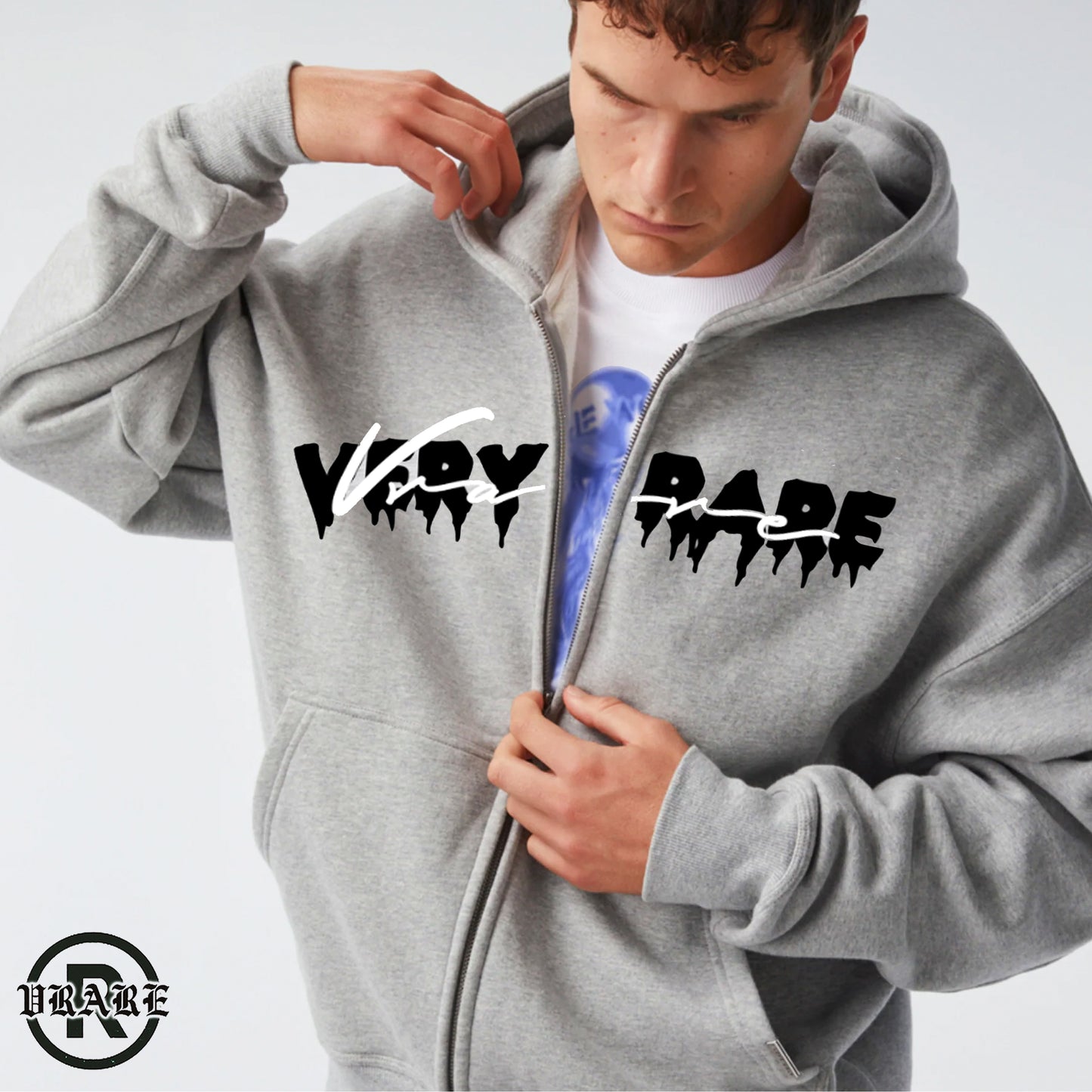 Very Rare Script - Zip up hoodie Light grey