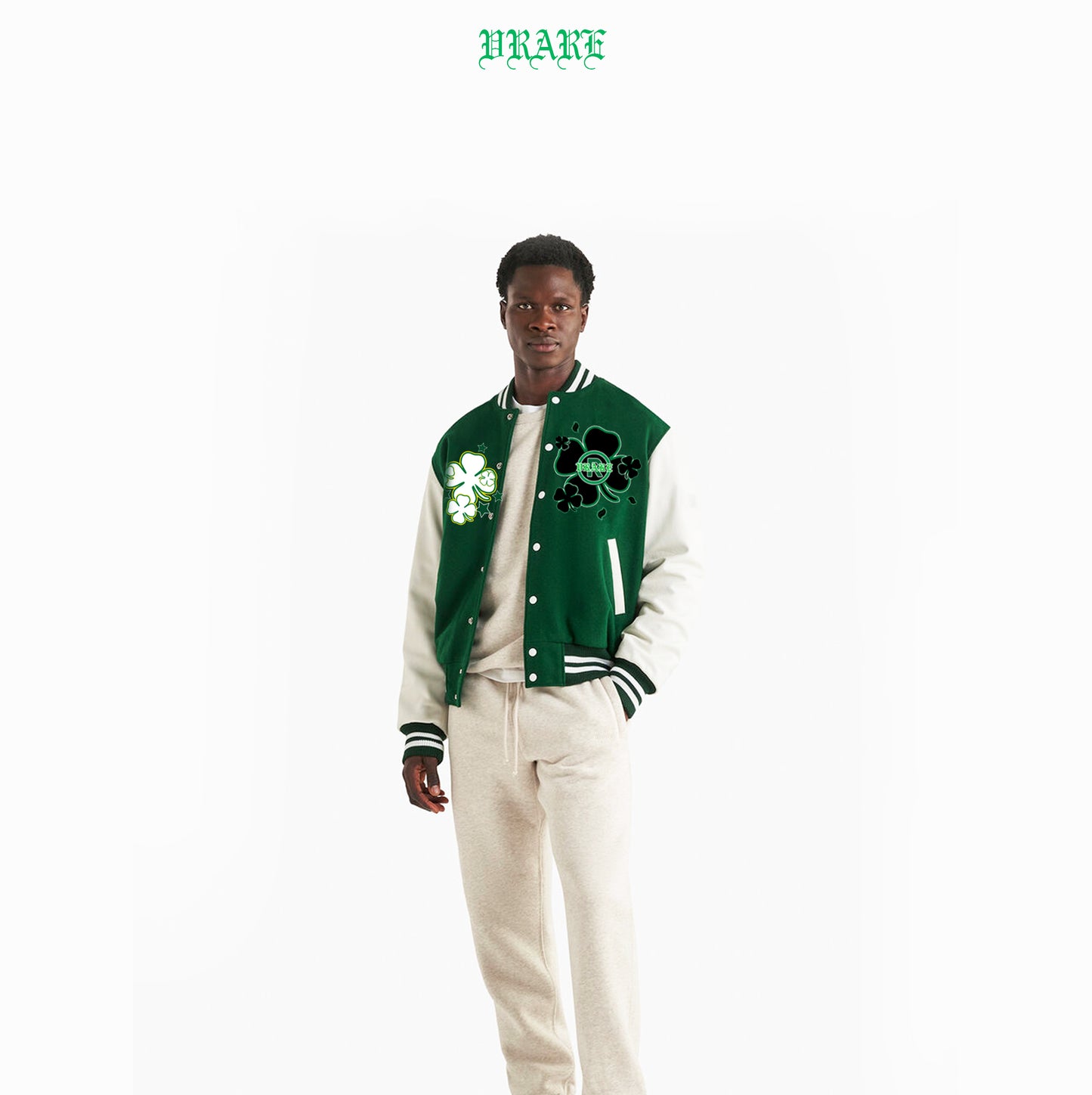 Four Leaf Clover - Varsity Jacket "rare to find, lucky to have"