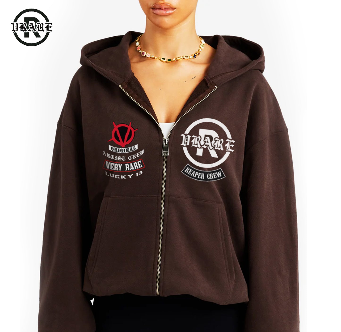 !NEW! - Biker brown Fleece Zip-up boxy hoodie