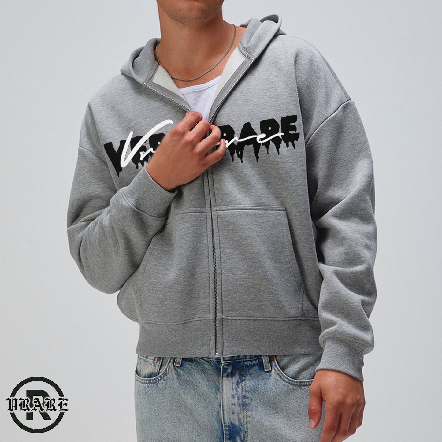 Very Rare Script - Zip up hoodie Light grey