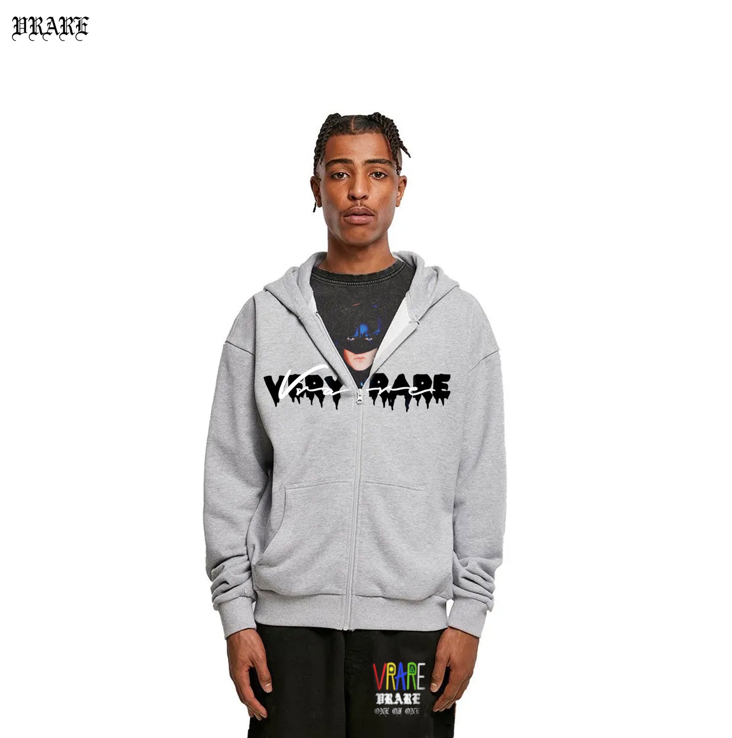 Very Rare Script - Zip up hoodie Light grey