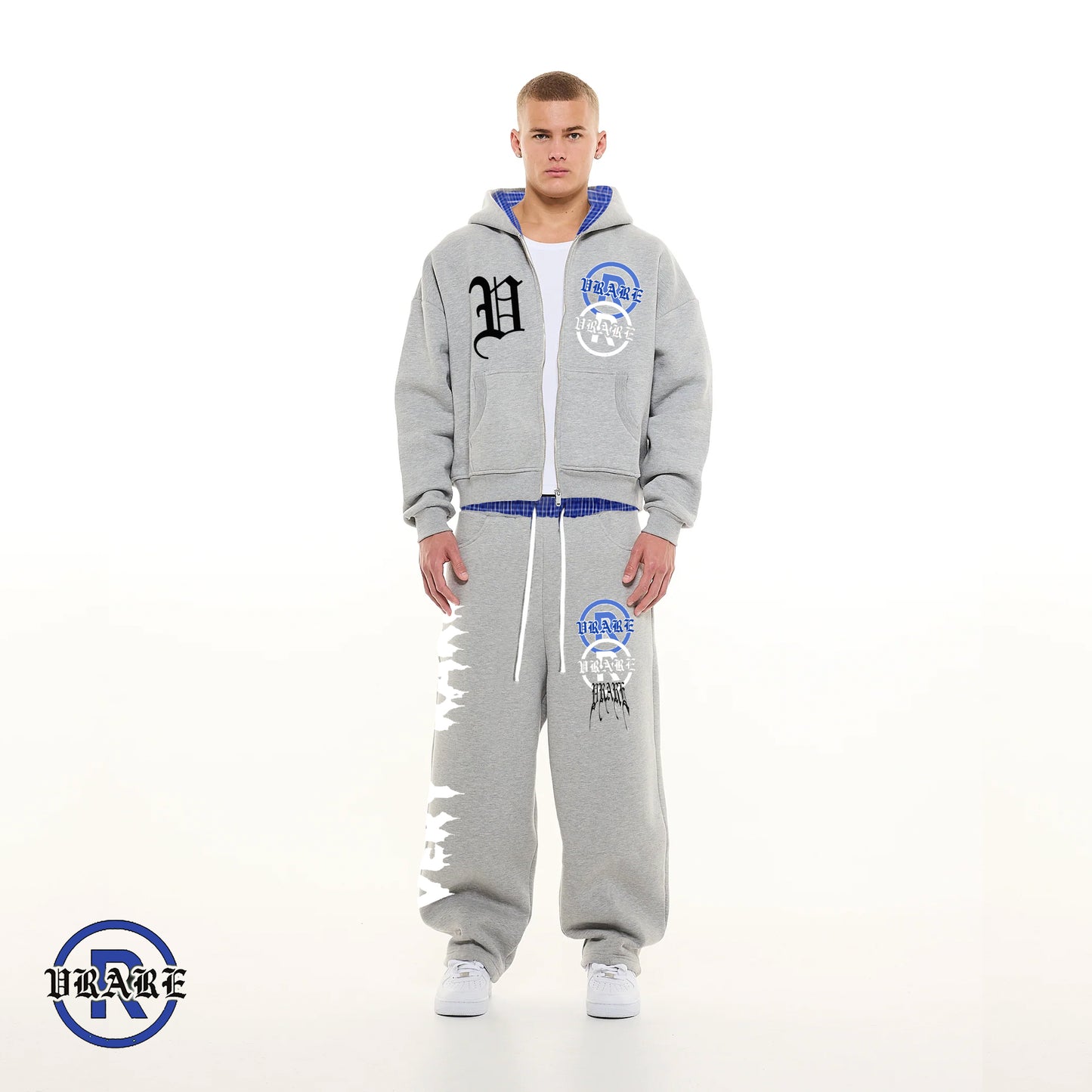 !NEW! - VRARE Plaid PJ Boxy Zip grey Hoodie (tracksuit)