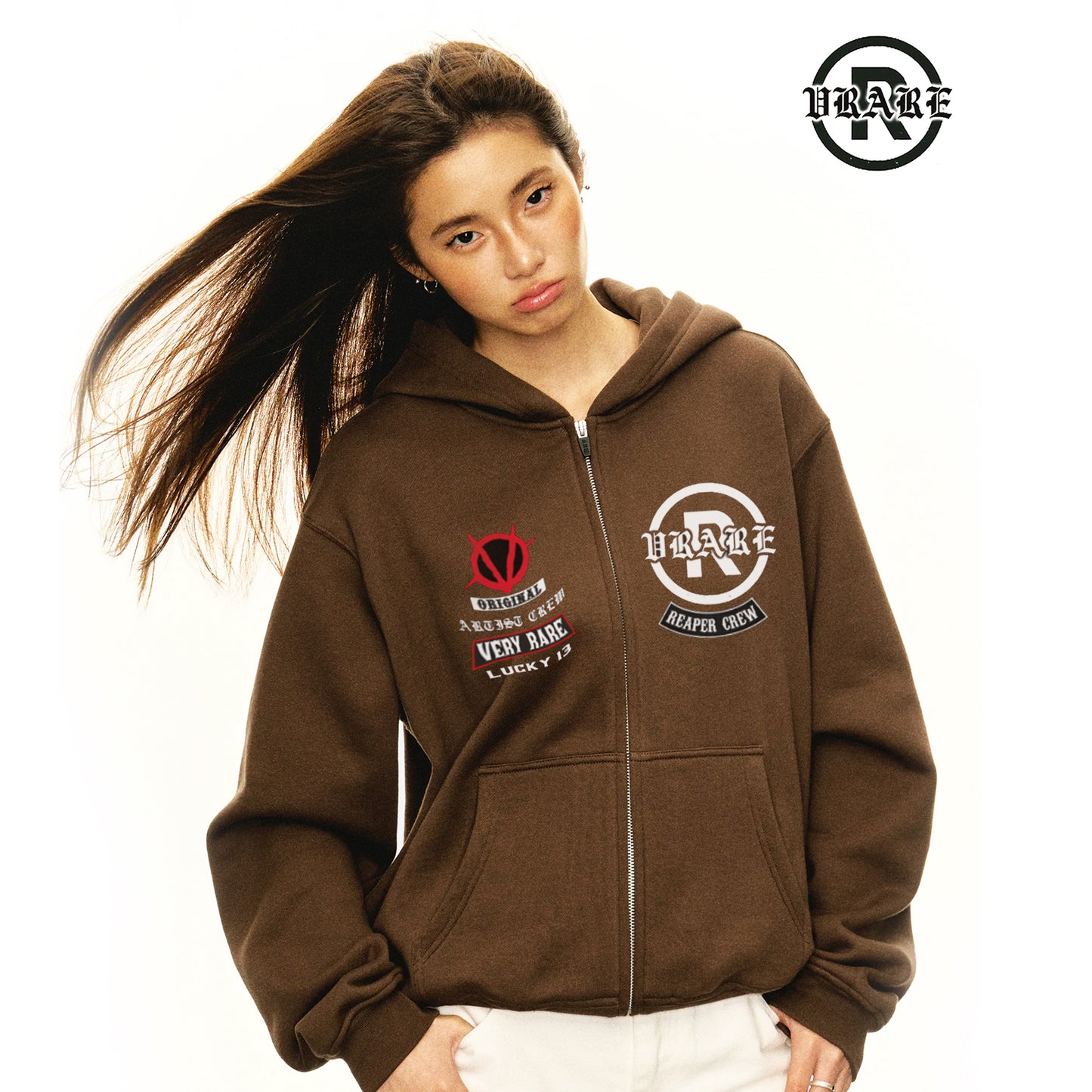 !NEW! - Biker brown Fleece Zip-up boxy hoodie