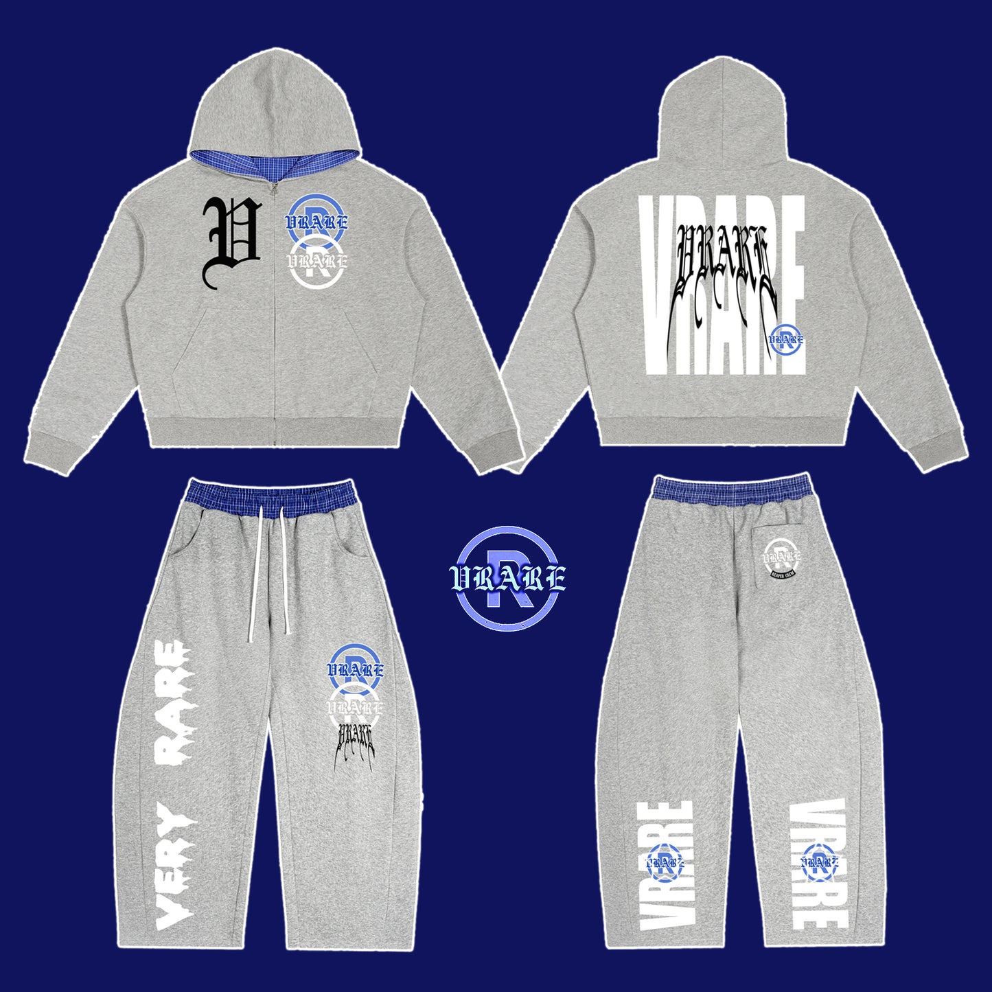 !NEW! - VRARE Plaid PJ Boxy Zip grey Hoodie (tracksuit)