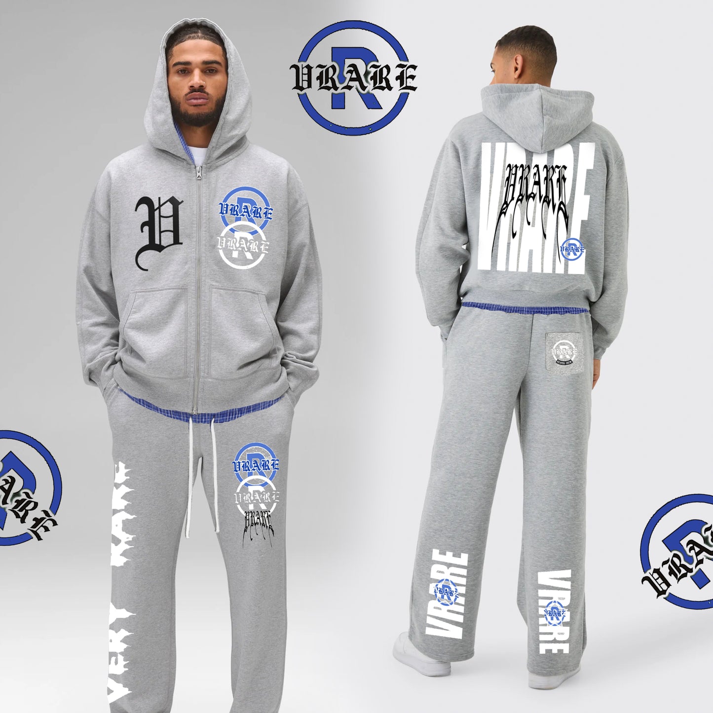 !NEW! - VRARE Plaid PJ Boxy Zip grey Hoodie (tracksuit)