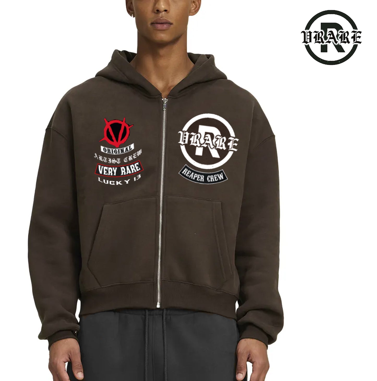 !NEW! - Biker brown Fleece Zip-up boxy hoodie