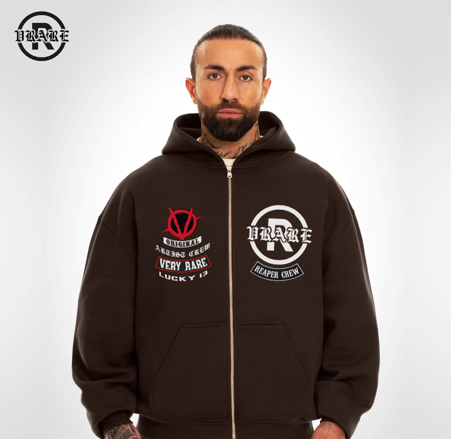 !NEW! - Biker brown Fleece Zip-up boxy hoodie