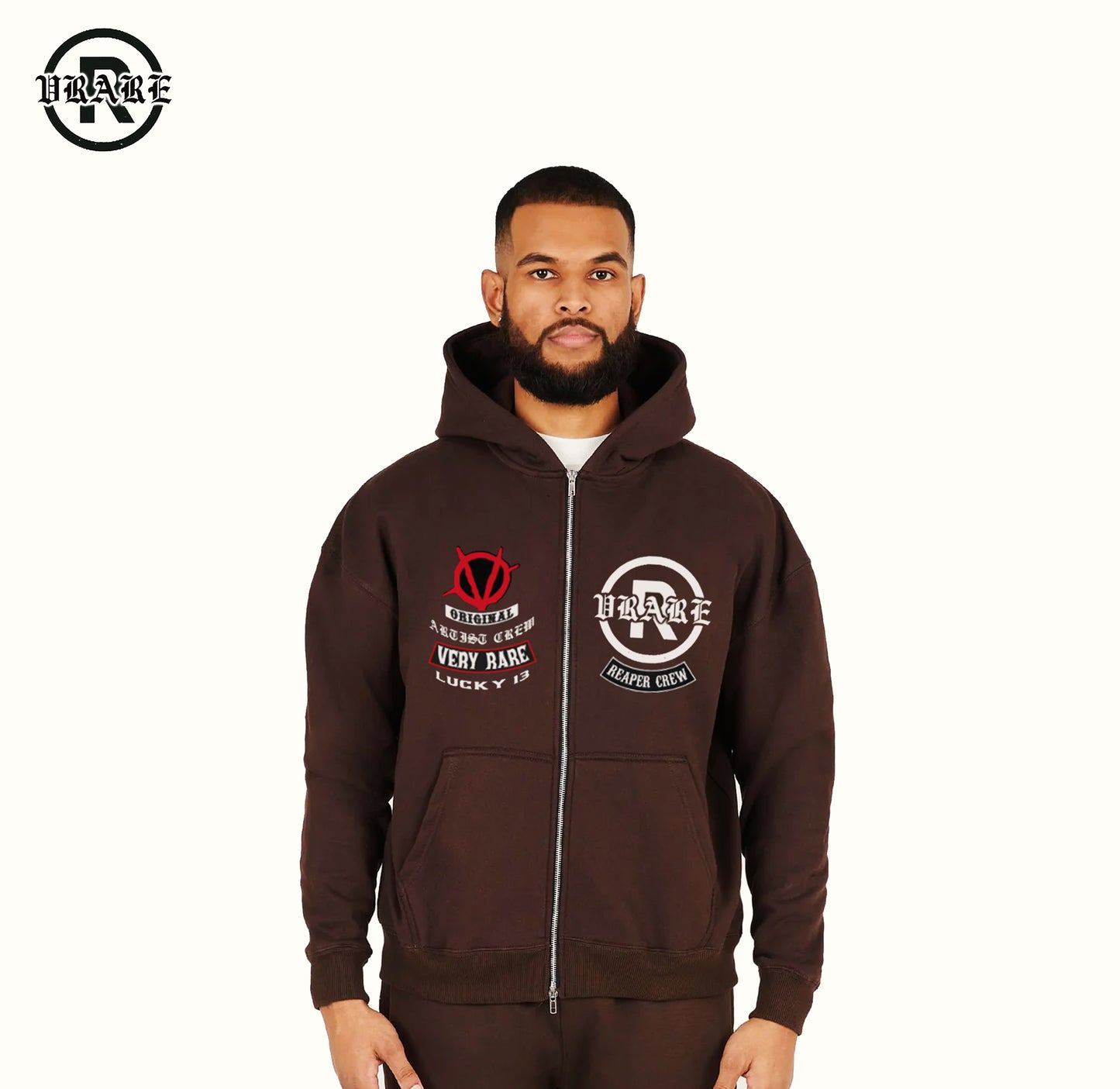 !NEW! - Biker brown Fleece Zip-up boxy hoodie
