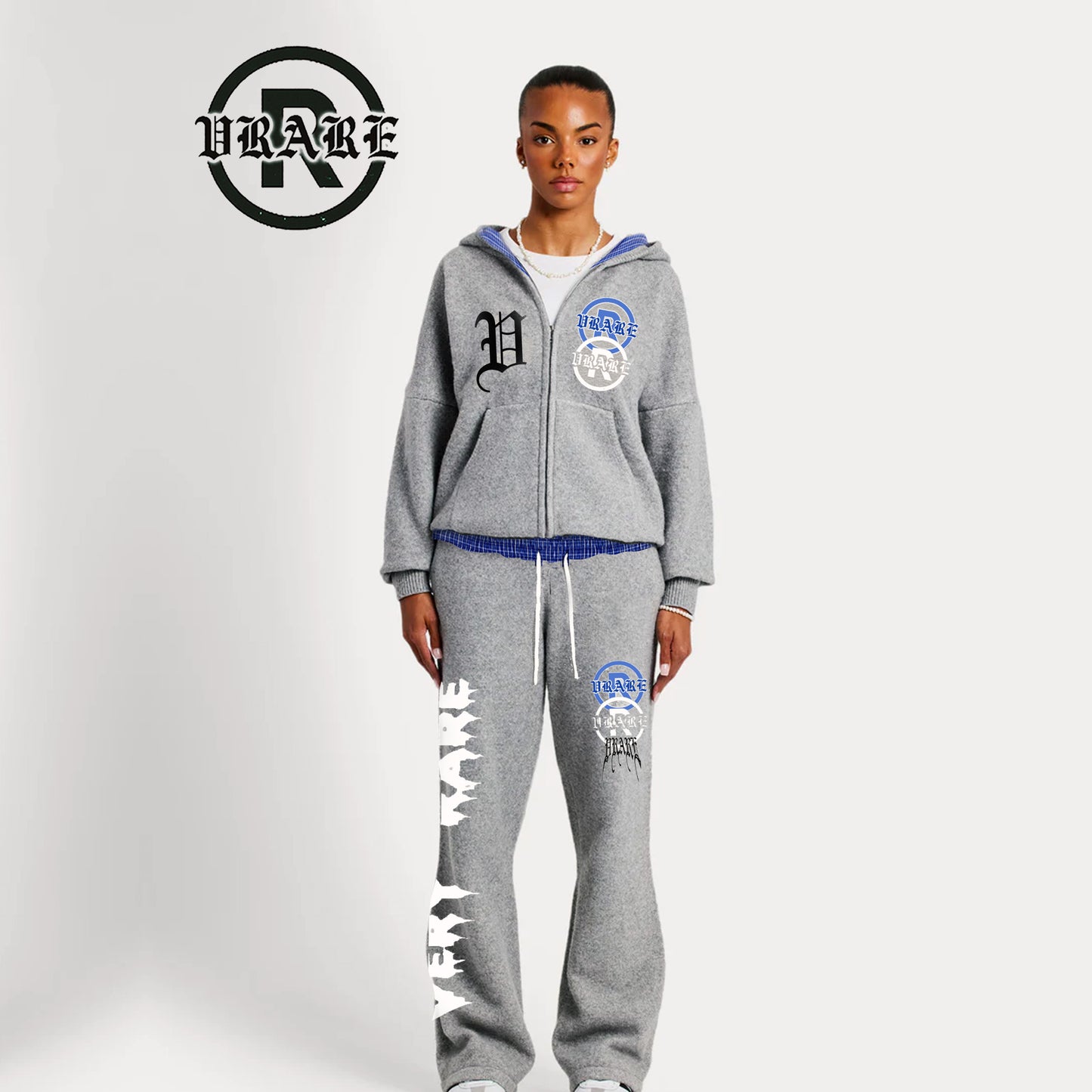 !NEW! - VRARE Plaid PJ Boxy Zip grey Hoodie (tracksuit)