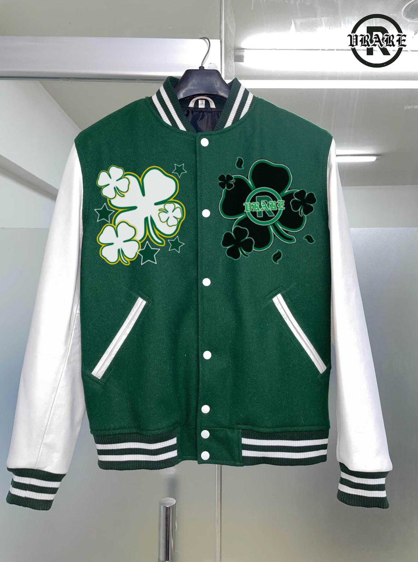 Four Leaf Clover - Varsity Jacket "rare to find, lucky to have"