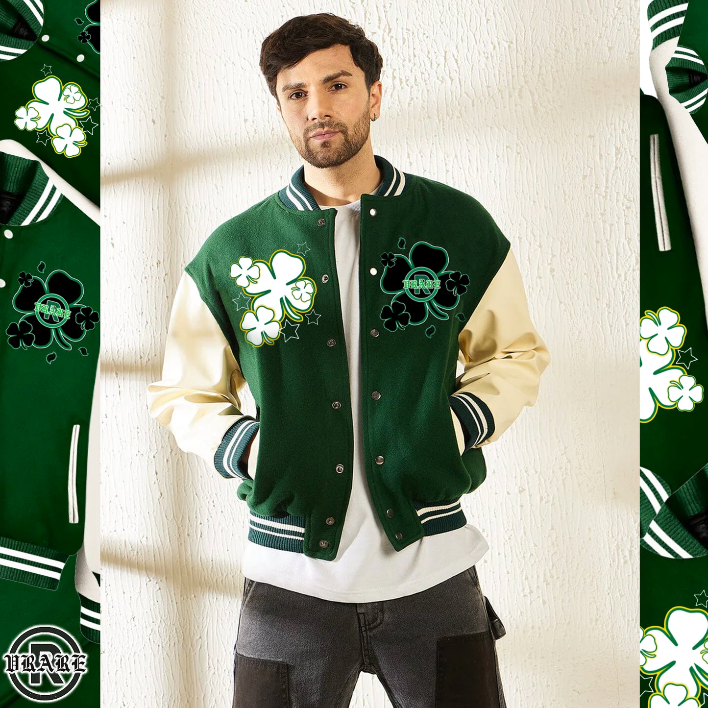Four Leaf Clover - Varsity Jacket "rare to find, lucky to have"