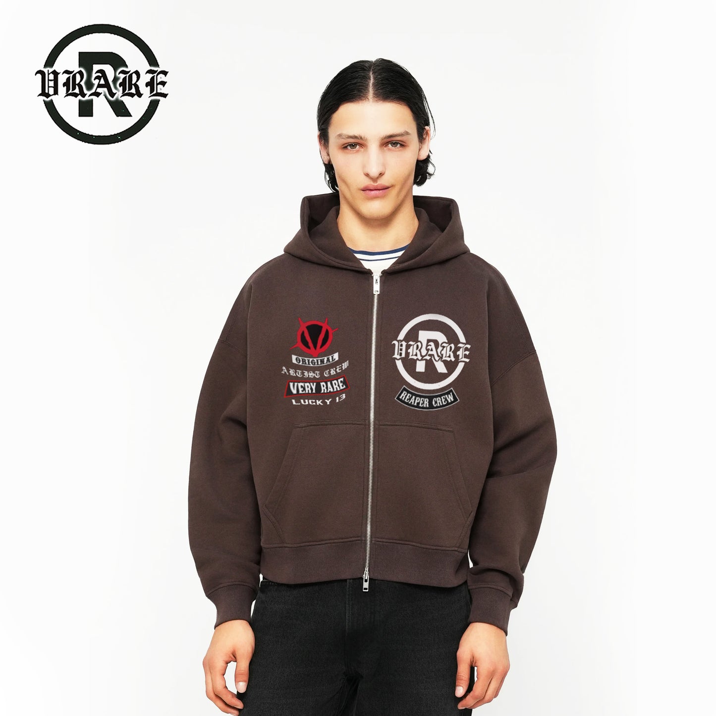 !NEW! - Biker brown Fleece Zip-up boxy hoodie