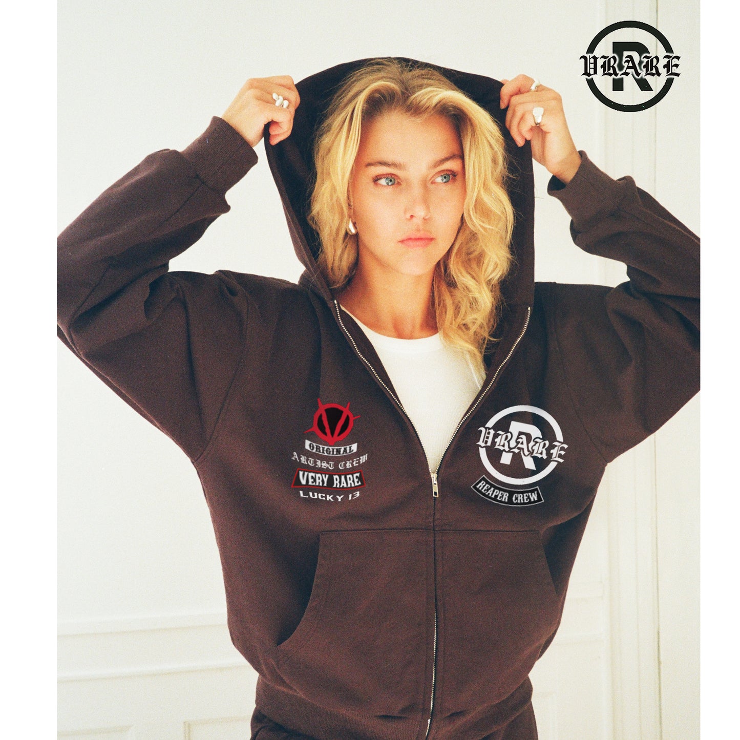 !NEW! - Biker brown Fleece Zip-up boxy hoodie